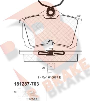 R Brake RB1287-703 - Комплект спирачно феродо, дискови спирачки vvparts.bg