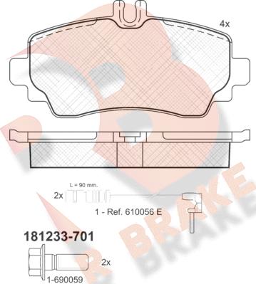 R Brake RB1233-701 - Комплект спирачно феродо, дискови спирачки vvparts.bg