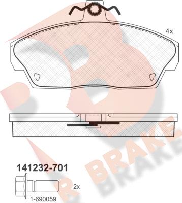 R Brake RB1232-701 - Комплект спирачно феродо, дискови спирачки vvparts.bg