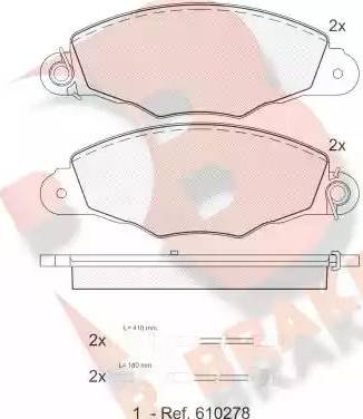 R Brake RB1278 - Комплект спирачно феродо, дискови спирачки vvparts.bg