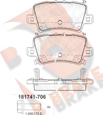 R Brake RB1741-706 - Комплект спирачно феродо, дискови спирачки vvparts.bg