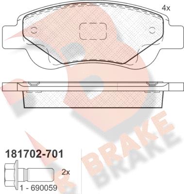 R Brake RB1702-701 - Комплект спирачно феродо, дискови спирачки vvparts.bg