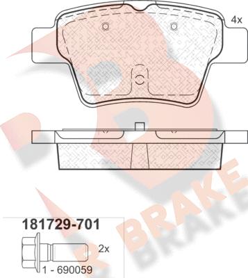 R Brake RB1729-701 - Комплект спирачно феродо, дискови спирачки vvparts.bg