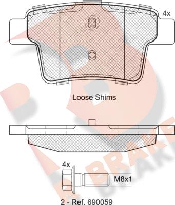 R Brake RB1722-701 - Комплект спирачно феродо, дискови спирачки vvparts.bg