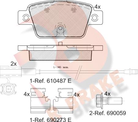 R Brake RB2043 - Комплект спирачно феродо, дискови спирачки vvparts.bg