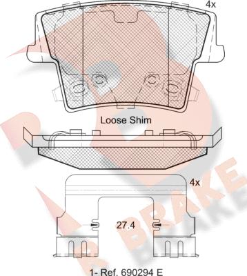 R Brake RB2069 - Комплект спирачно феродо, дискови спирачки vvparts.bg