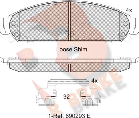 R Brake RB2068 - Комплект спирачно феродо, дискови спирачки vvparts.bg