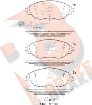 R Brake RB2018-087 - Комплект спирачно феродо, дискови спирачки vvparts.bg