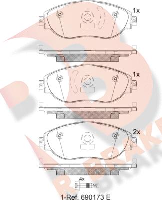 R Brake RB2018204 - Комплект спирачно феродо, дискови спирачки vvparts.bg