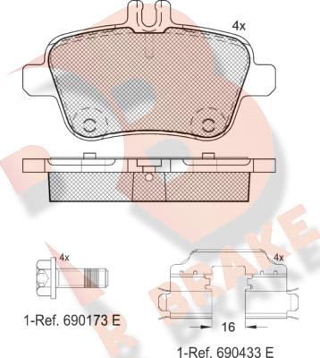 R Brake RB2039-067 - Комплект спирачно феродо, дискови спирачки vvparts.bg