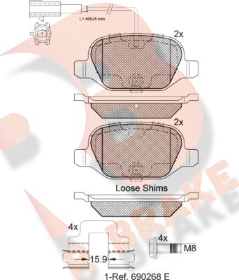 R Brake RB2037-203 - Комплект спирачно феродо, дискови спирачки vvparts.bg