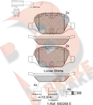 R Brake RB2037 - Комплект спирачно феродо, дискови спирачки vvparts.bg