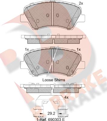 R Brake RB2029 - Комплект спирачно феродо, дискови спирачки vvparts.bg