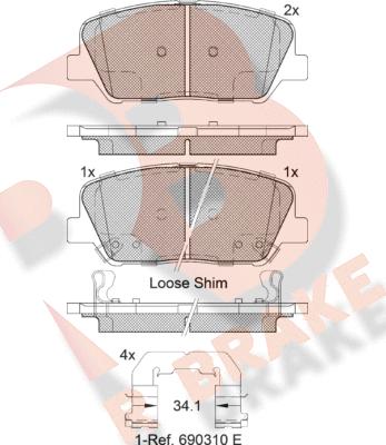 R Brake RB2102 - Комплект спирачно феродо, дискови спирачки vvparts.bg