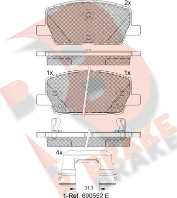 R Brake RB2355 - Комплект спирачно феродо, дискови спирачки vvparts.bg