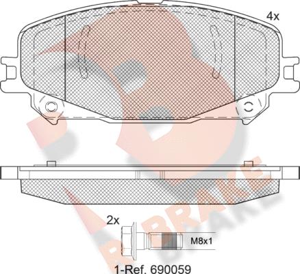 R Brake RB2304 - Комплект спирачно феродо, дискови спирачки vvparts.bg