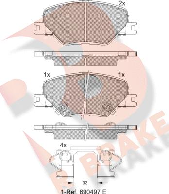 R Brake RB2332 - Комплект спирачно феродо, дискови спирачки vvparts.bg