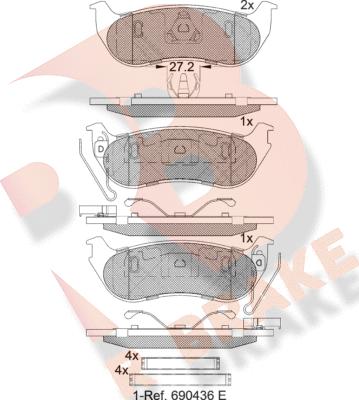 R Brake RB2255 - Комплект спирачно феродо, дискови спирачки vvparts.bg