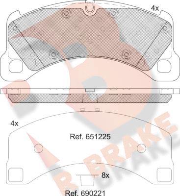 R Brake RB2206-208 - Комплект спирачно феродо, дискови спирачки vvparts.bg