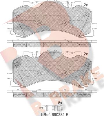 R Brake RB2281 - Комплект спирачно феродо, дискови спирачки vvparts.bg