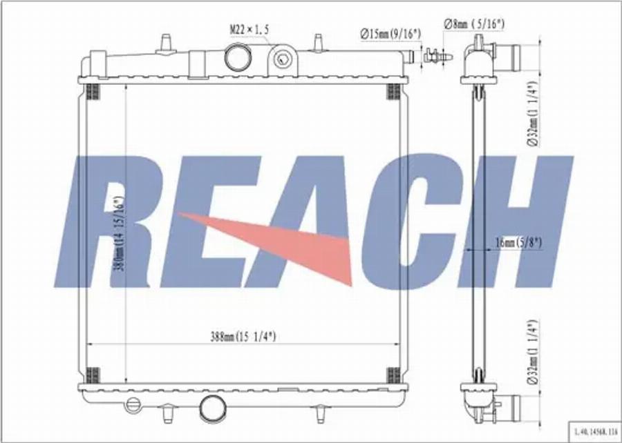 REACH 1.40.14568.116 - Радиатор, охлаждане на двигателя vvparts.bg