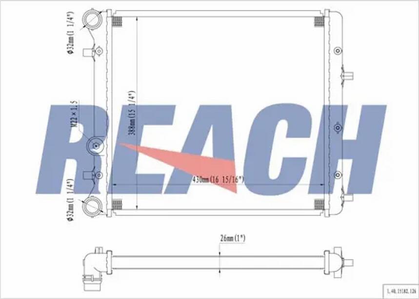 REACH 1.40.15182.126 - Радиатор, охлаждане на двигателя vvparts.bg