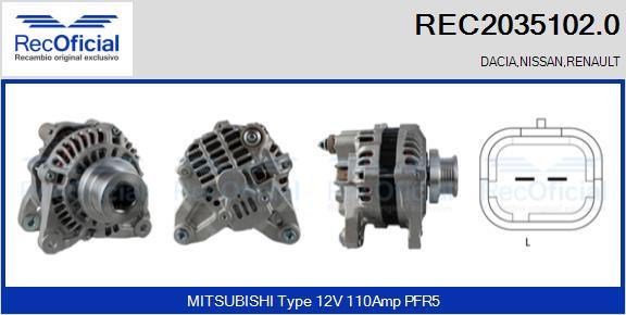 RECOFICIAL REC2035102.0 - Генератор vvparts.bg