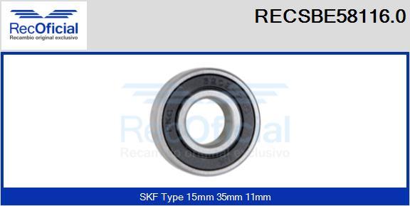 RECOFICIAL RECSBE58116.0 - Лагер vvparts.bg