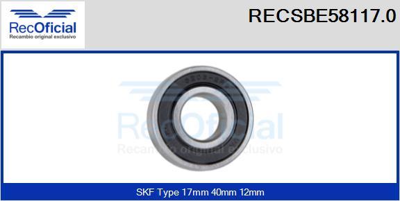 RECOFICIAL RECSBE58117.0 - Лагер vvparts.bg