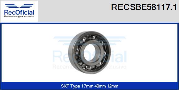 RECOFICIAL RECSBE58117.1 - Лагер vvparts.bg