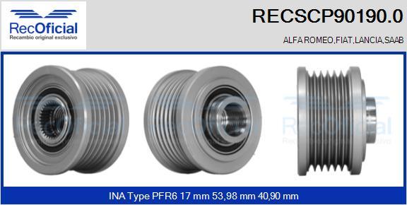 RECOFICIAL RECSCP90190.0 - Ремъчна шайба, генератор vvparts.bg