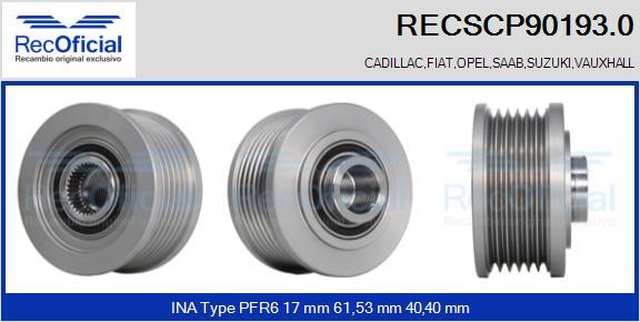 RECOFICIAL RECSCP90193.0 - Ремъчна шайба, генератор vvparts.bg