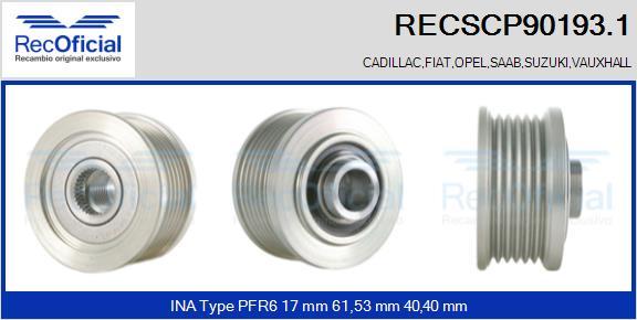 RECOFICIAL RECSCP90193.1 - Ремъчна шайба, генератор vvparts.bg