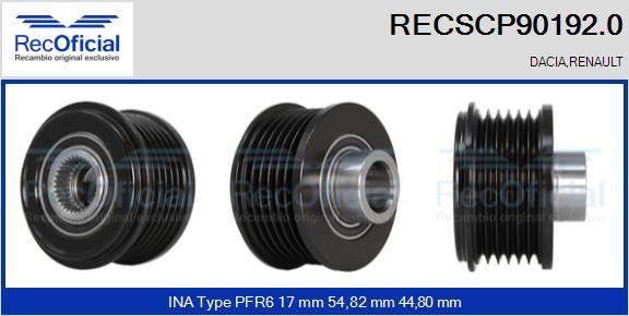 RECOFICIAL RECSCP90192.0 - Ремъчна шайба, генератор vvparts.bg