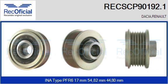 RECOFICIAL RECSCP90192.1 - Ремъчна шайба, генератор vvparts.bg