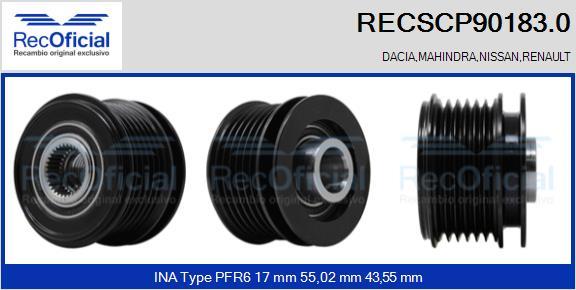 RECOFICIAL RECSCP90183.0 - Ремъчна шайба, генератор vvparts.bg