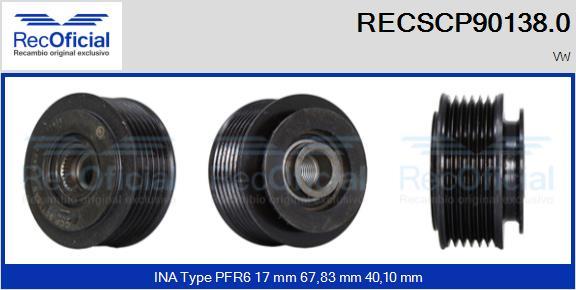 RECOFICIAL RECSCP90138.0 - Ремъчна шайба, генератор vvparts.bg