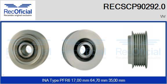 RECOFICIAL RECSCP90292.0 - Ремъчна шайба, генератор vvparts.bg