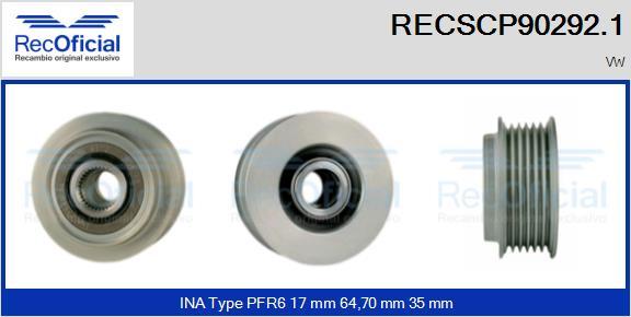 RECOFICIAL RECSCP90292.1 - Ремъчна шайба, генератор vvparts.bg