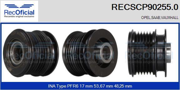 RECOFICIAL RECSCP90255.0 - Ремъчна шайба, генератор vvparts.bg