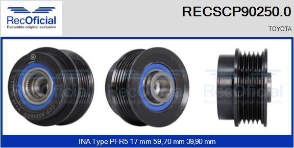 RECOFICIAL RECSCP90250.0 - Ремъчна шайба, генератор vvparts.bg