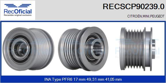 RECOFICIAL RECSCP90239.0 - Ремъчна шайба, генератор vvparts.bg