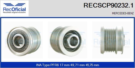 RECOFICIAL RECSCP90232.1 - Ремъчна шайба, генератор vvparts.bg