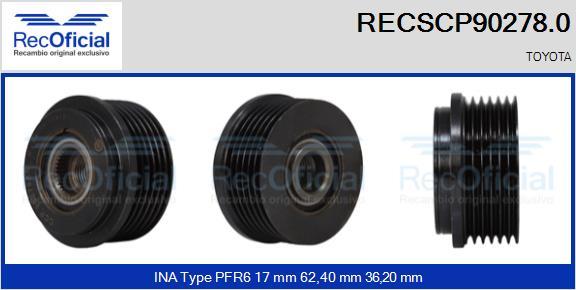 RECOFICIAL RECSCP90278.0 - Ремъчна шайба, генератор vvparts.bg