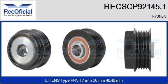 RECOFICIAL RECSCP92145.1 - Ремъчна шайба, генератор vvparts.bg