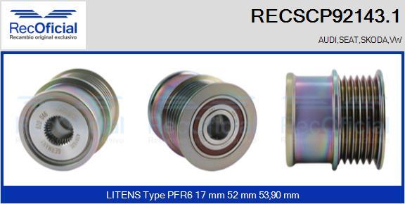 RECOFICIAL RECSCP92143.1 - Ремъчна шайба, генератор vvparts.bg