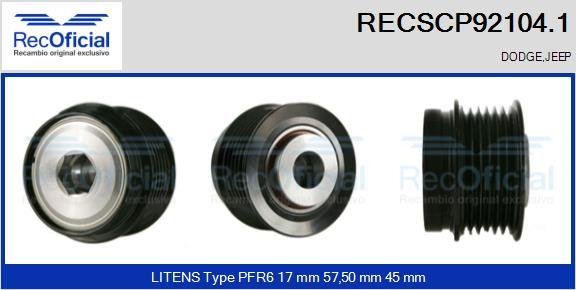 RECOFICIAL RECSCP92104.1 - Ремъчна шайба, генератор vvparts.bg