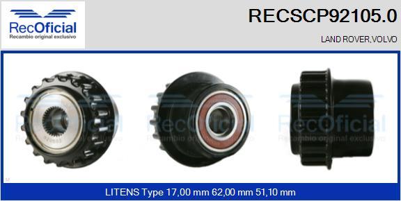 RECOFICIAL RECSCP92105.0 - Ремъчна шайба, генератор vvparts.bg