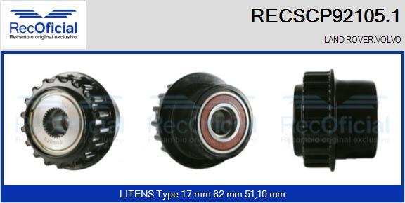 RECOFICIAL RECSCP92105.1 - Ремъчна шайба, генератор vvparts.bg