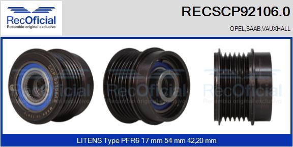 RECOFICIAL RECSCP92106.0 - Ремъчна шайба, генератор vvparts.bg